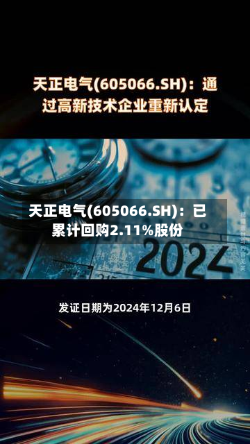 天正电气(605066.SH)：已累计回购2.11%股份