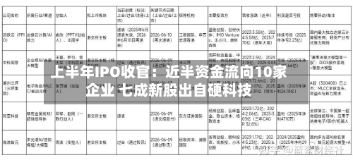 上半年IPO收官：近半资金流向10家企业 七成新股出自硬科技