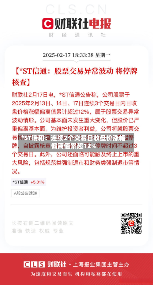 *ST瑞和:连续2个交易日收盘价涨幅偏离值累超12%-第3张图片