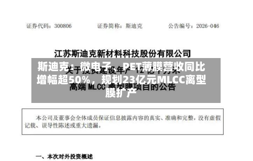 斯迪克：微电子、PET薄膜营收同比增幅超50%，规划23亿元MLCC离型膜扩产