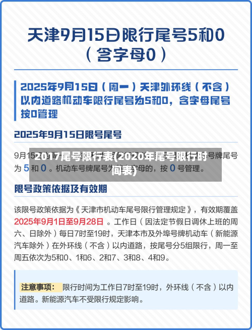 2017尾号限行表(2020年尾号限行时间表)