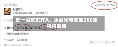近一周京东方A、水晶光电获超200家机构调研