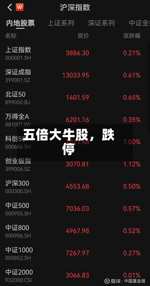 五倍大牛股，跌停