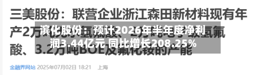 滨化股份：预计2026年半年度净利润3.44亿元 同比增长208.25%-第1张图片