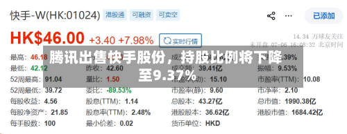 腾讯出售快手股份，持股比例将下降至9.37%