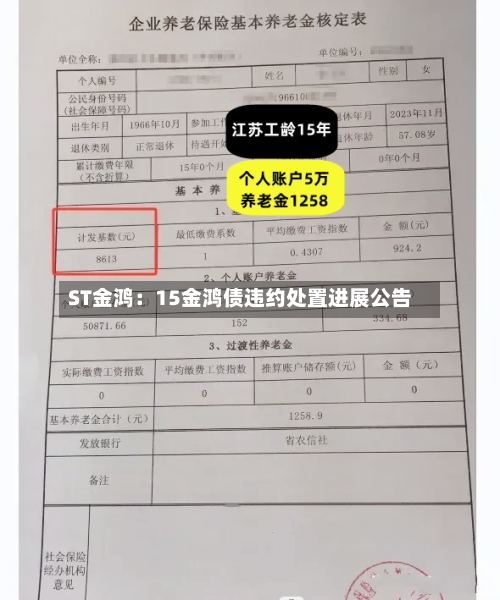 ST金鸿:15金鸿债违约处置进展公告