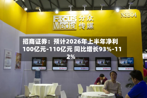 招商证券:预计2026年上半年净利100亿元-110亿元 同比增长93%-112%