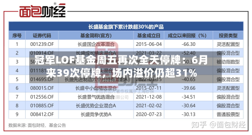 冠军LOF基金周五再次全天停牌：6月来39次停牌，场内溢价仍超31%