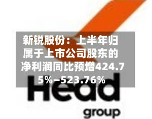 新锐股份:上半年归属于上市公司股东的净利润同比预增424.75%—523.76%