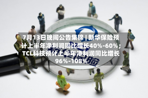7月13日晚间公告集锦 | 新华保险预计上半年净利润同比增长40%-60%；TCL科技预计上半年净利润同比增长96%-108%