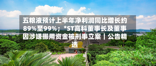五粮液预计上半年净利润同比增长约89%至99%；*ST高科董事长及董事因涉嫌挪用资金被刑事立案｜公告精选-第2张图片