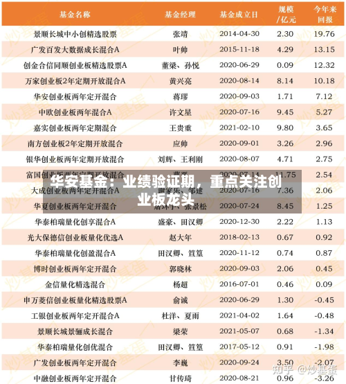 华安基金：业绩验证期，重点关注创业板龙头
