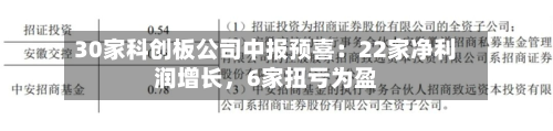 30家科创板公司中报预喜：22家净利润增长，6家扭亏为盈