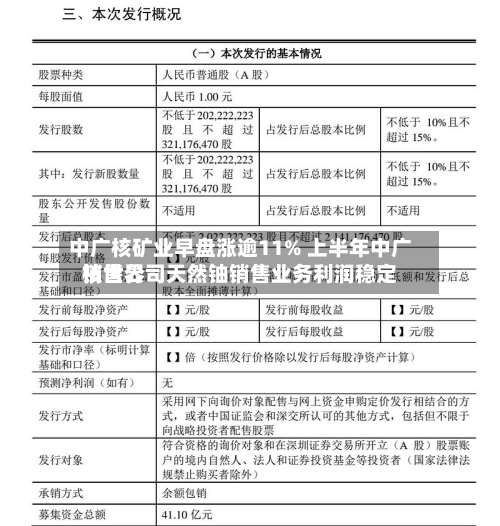 中广核矿业早盘涨逾11% 上半年中广核世界销售公司天然铀销售业务利润稳定-第3张图片