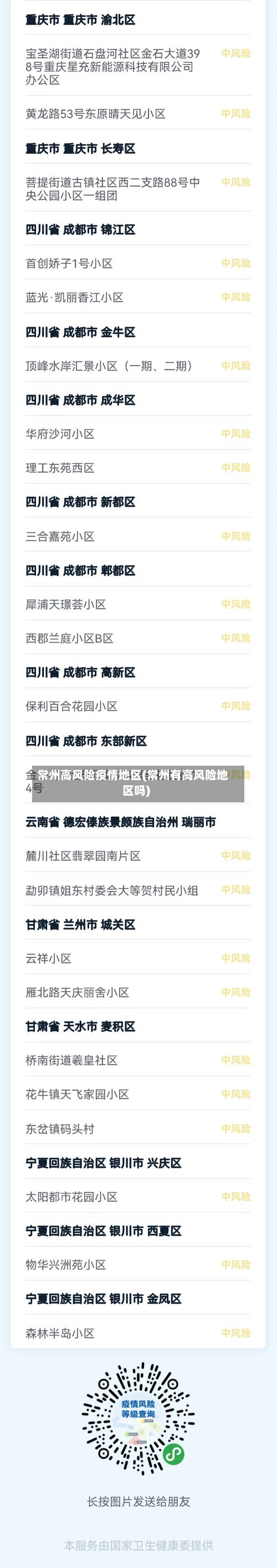 常州高风险疫情地区(常州有高风险地区吗)