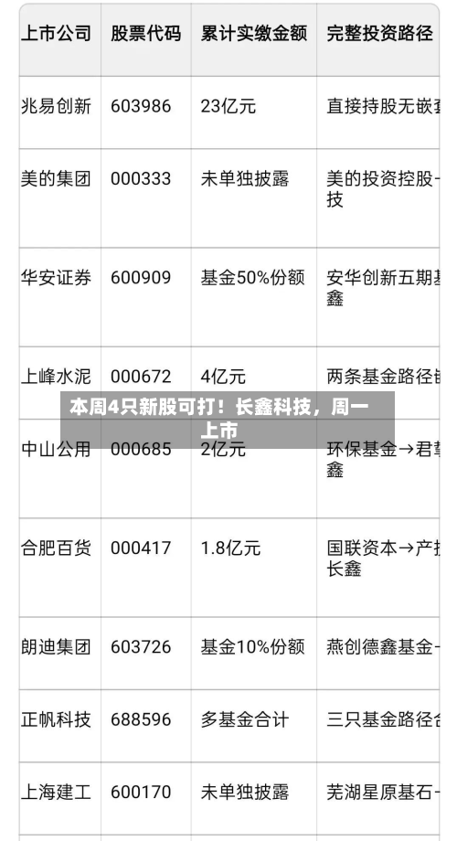 本周4只新股可打！长鑫科技，周一上市