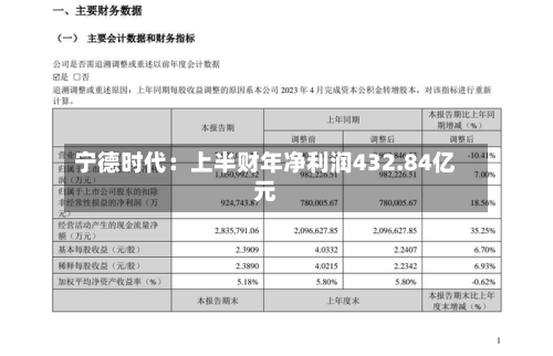 宁德时代：上半财年净利润432.84亿元