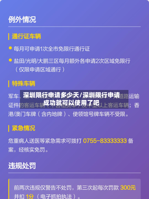 深圳限行申请多少天/深圳限行申请成功就可以使用了吧