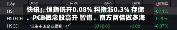 快讯：恒指低开0.08% 科指涨0.3% 存储、PCB概念股高开 智谱、南方两倍做多海力士涨近15%-第1张图片