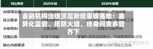 金融机构治理顶层新规重磅落地：差异化监管、搭防火墙、终身问责多管齐下