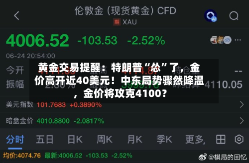 黄金交易提醒：特朗普“怂”了，金价高开近40美元！中东局势骤然降温，金价将攻克4100？