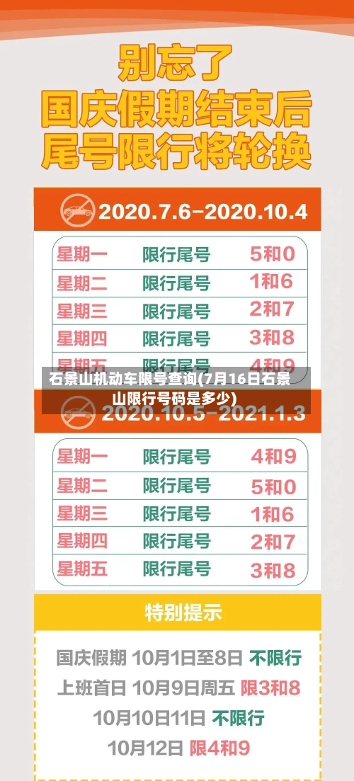石景山机动车限号查询(7月16日石景山限行号码是多少)