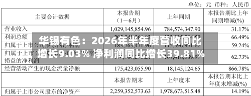 华锡有色：2026年半年度营收同比增长9.03% 净利润同比增长39.81%-第2张图片