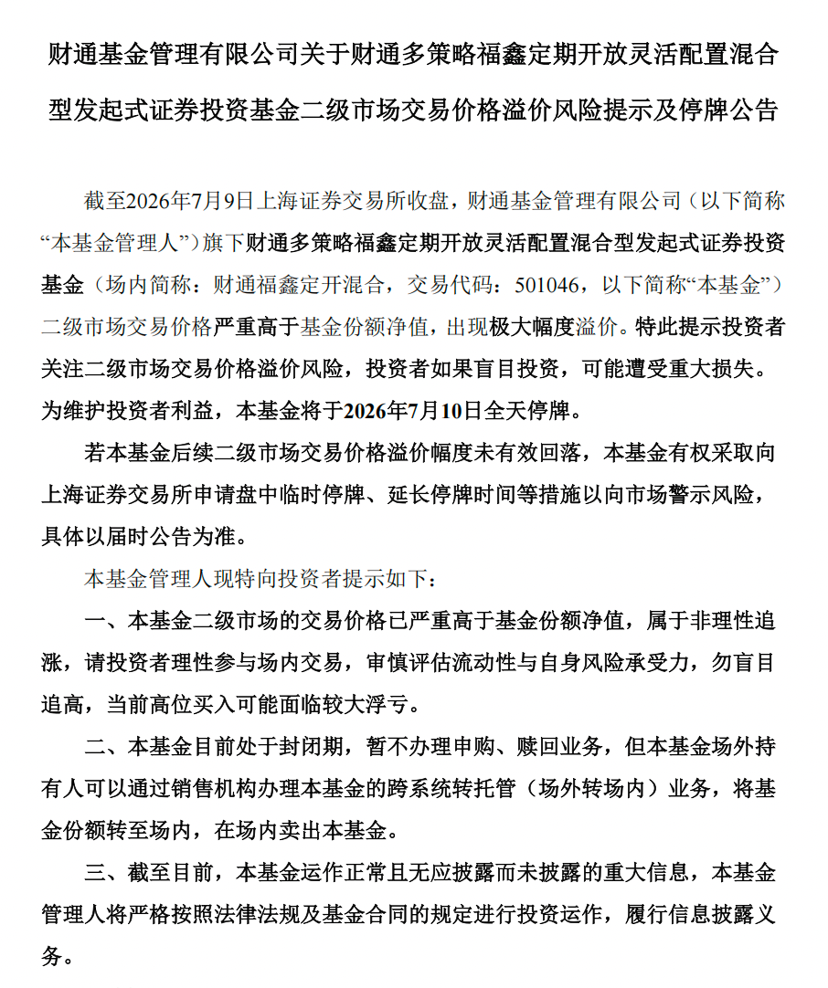 冠军LOF基金周五再次全天停牌：6月来39次停牌，场内溢价仍超31%