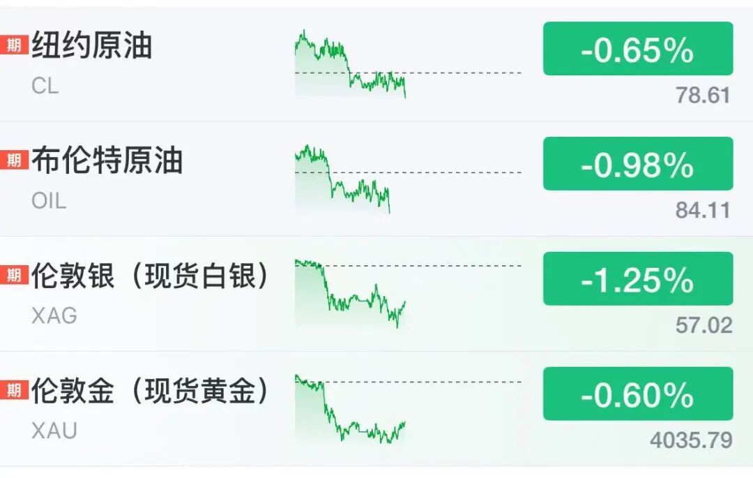 美股期指全线下挫	，半导体盘前大跌，SK海力士跌超6%，国际油价、金银价格齐跌
